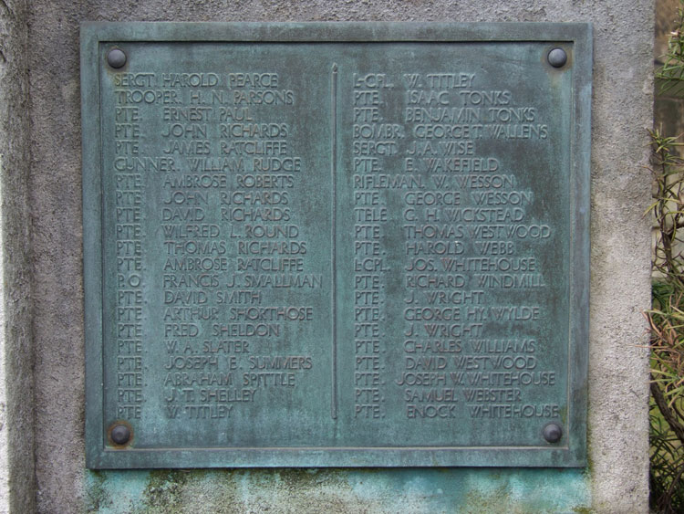 The War Memorial for Coseley (Staffs), Names P - W