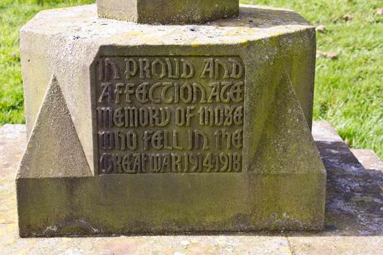 The Dedication to Those Who Died in the First World War on the Coxwold War Memorial.