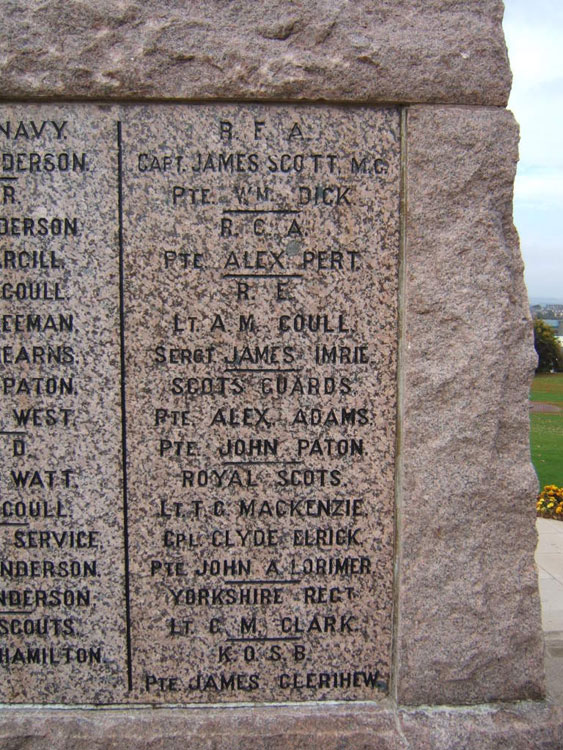 Lieutenant Clark's Name on the War Memorial for Craig (Montrose, Scotland)