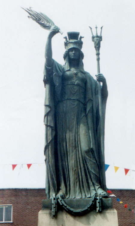 The Figureof Britannia on the War Memorial for Crewe (Cheshire)