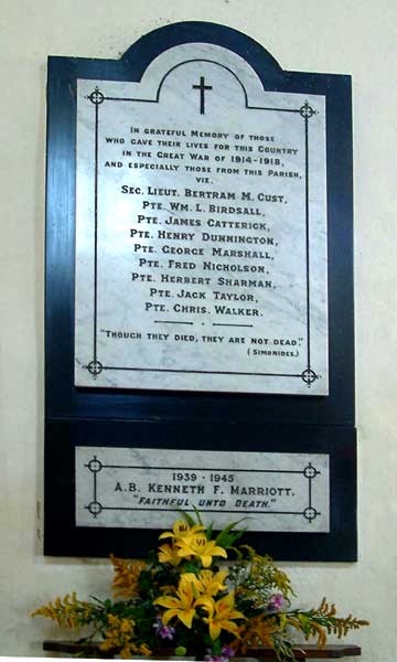 The War Memorial inside the Parish Church, Danby Wiske