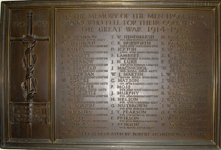 The First World War Memorial in Darlington's North Road Railway Station