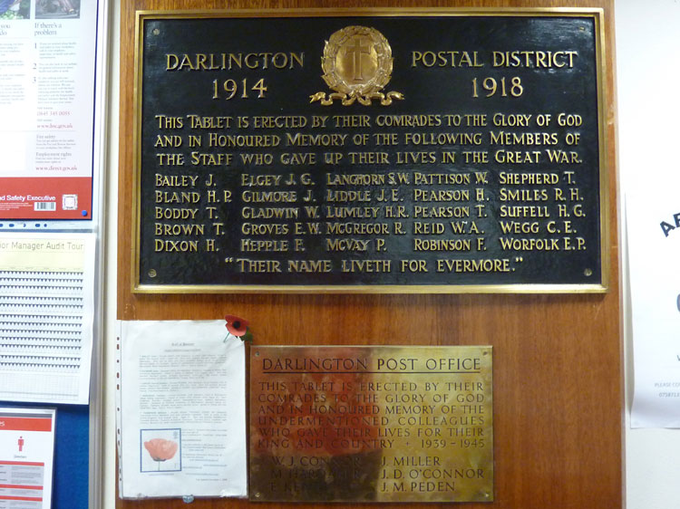 The War Memorials in Darlington's Royal Mail Centre