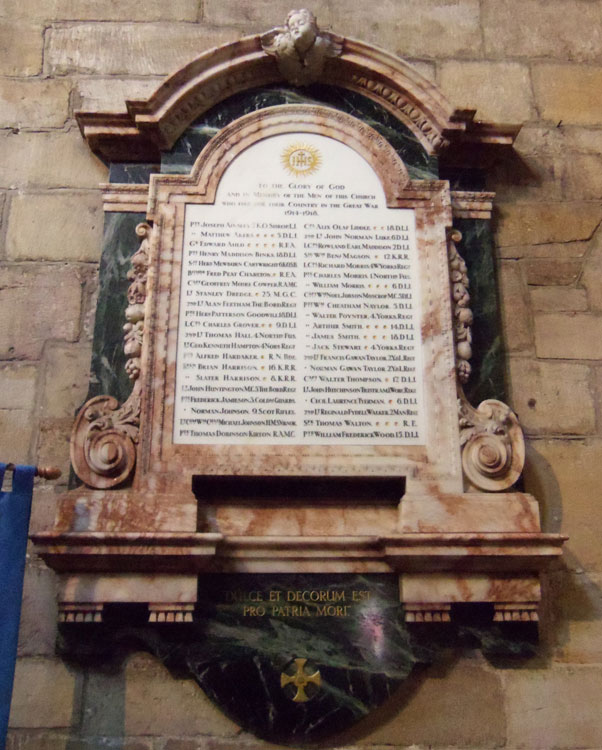 The First World War Memorial in St. Cuthbert's Church, Darlington