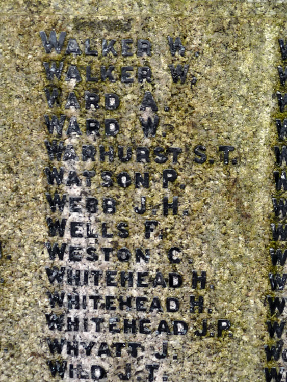 Private Warhurst's Name on the Denton (Lancs) War Memorial 