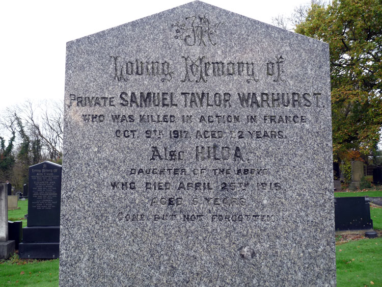 The Family Headstone in Denton Cemetery Commemorating Private Warhurst