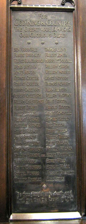 The First World War Memorial in St. Lawrence's Church, Denton (Lancashire)