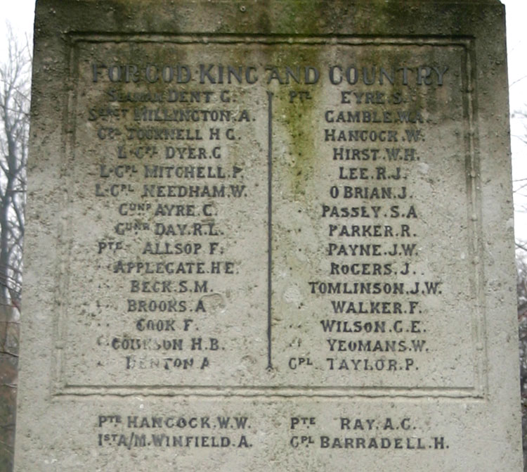 The Commemorations on the Derby (Nottingham Road) War Memorial