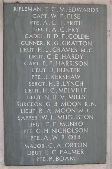 The plaque bearing the name of Lieutenant Graves on the Derby School War Memorial. 