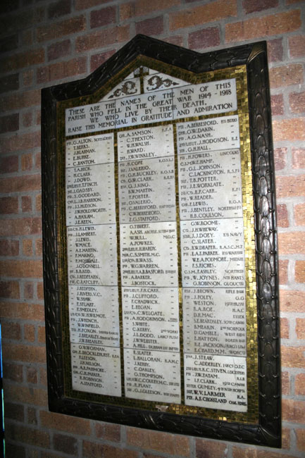 The War Memorial inside St.Alkmund's Church, Derby (Kedleston Road).