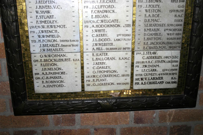 Private Kerry's name on the War Memorial inside St.Alkmund's Church, Derby (Kedleston Road)