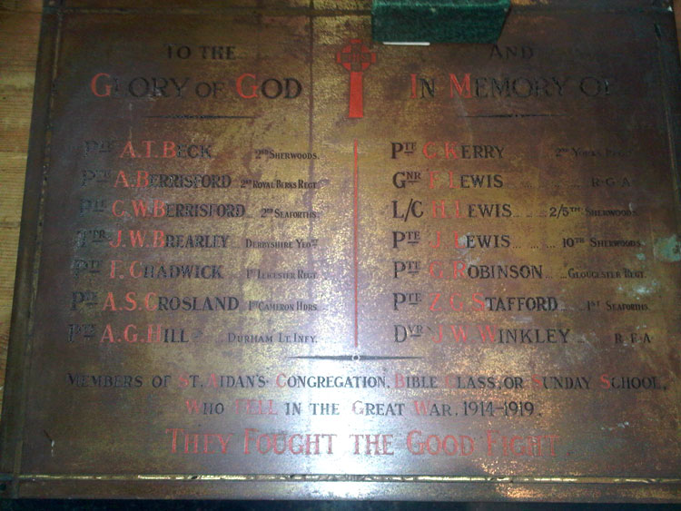 The Memorial Plaque from St. Aidan's Church, Derby