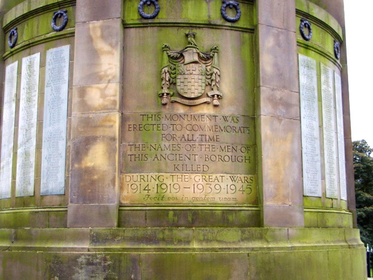 The Dedication on the Dewsbury War Memorial in Crow Nest Park