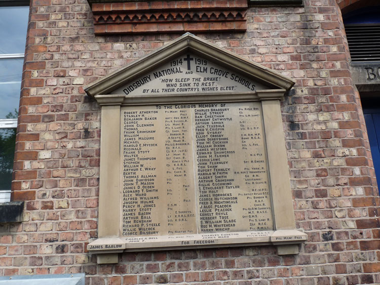 The First World War Memorial for Didsbury and Elm Grove National Schools, Didsbury (Manchester)