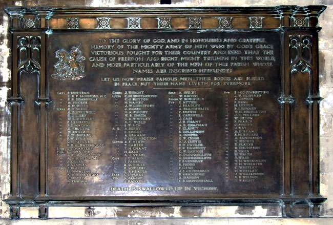 The War Memorial inside the Minster Church of St. George, Doncaster