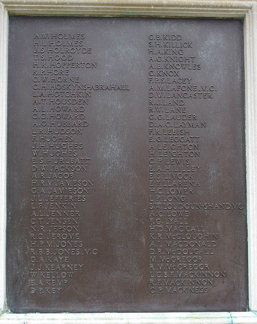 Major Louduon-Shand's Name on the Dulwich College War Memorial