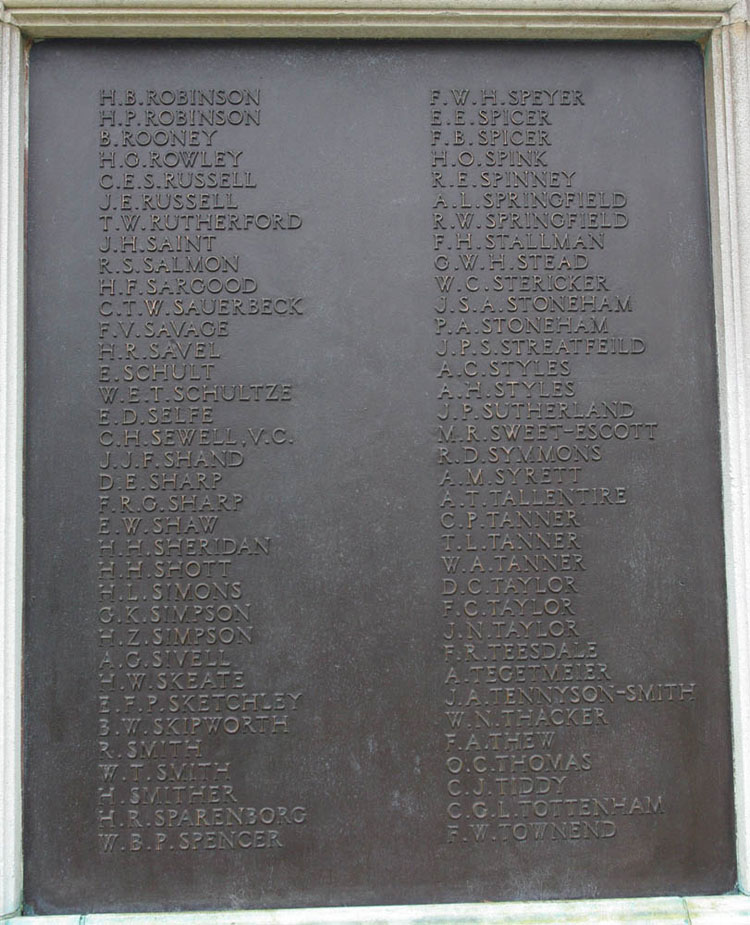 Lieutenant Rutherford 's Name on the Dulwich College War Memorial