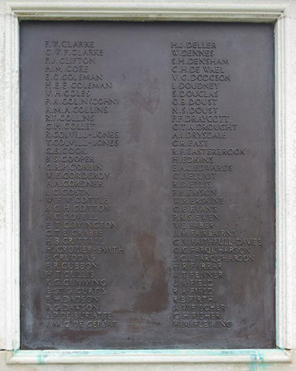 Captain Field's Name on the Dulwich College War Memorial