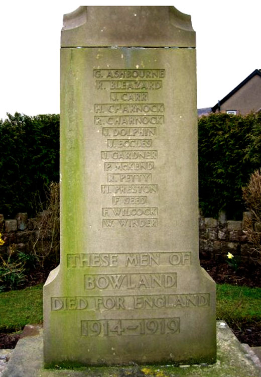 The Names on the Dunsop Bridge War Memorial