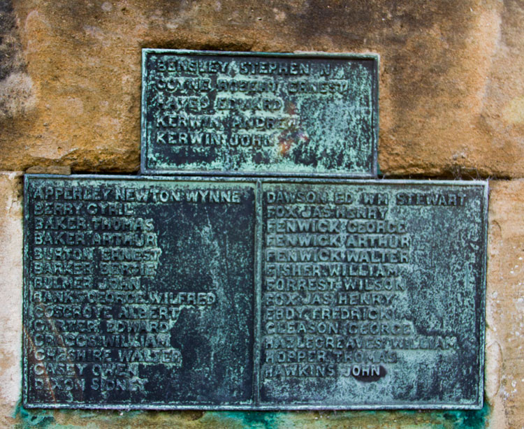 Names "A" - "K" on the First World War Memorial in St. Oswald's Churchyard, Durham