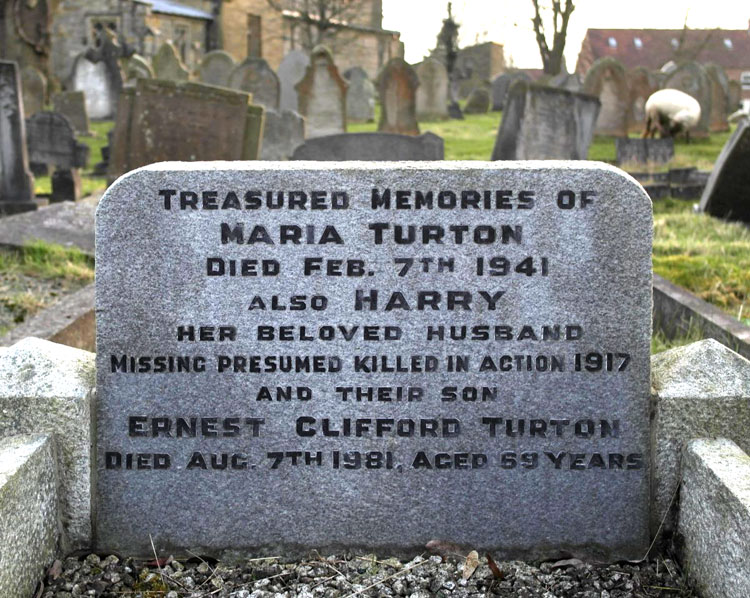 The Turton Family Headstone in St. John's Churchyard, on which Harry Turton is commmeorated.