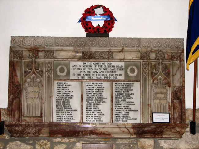 The War Memorial in St. John the Baptist's Church, Easingwold