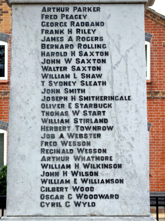 2nd Lieutenant Wyld's Name on the Eastwood War Memorial