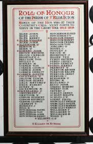 The First World War Roll of Honour for Egton, in St. Hilda's Church.