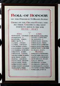 The Second World War Roll of Honour for Egton, in St. Hilda's Church.