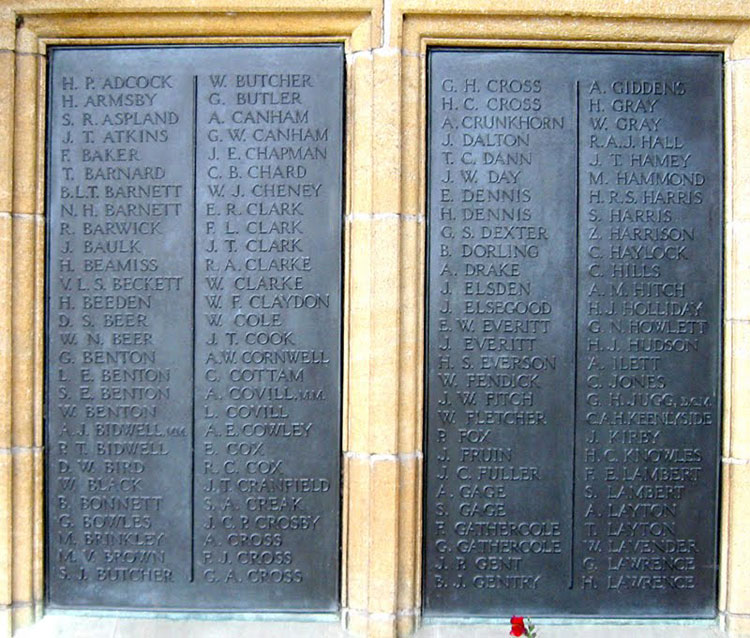 Names "A" - "L" on the Ely (Cambs) War Memorial.