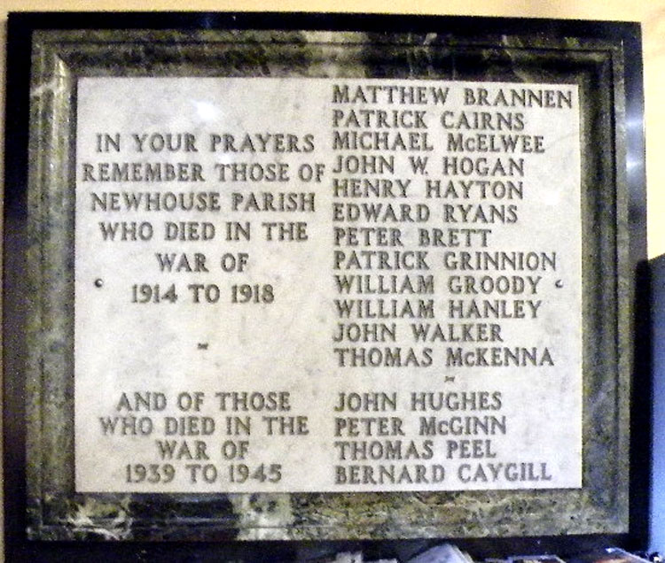 The War memorial Plaque in the RC Church, Esh Winning (Newhouse)