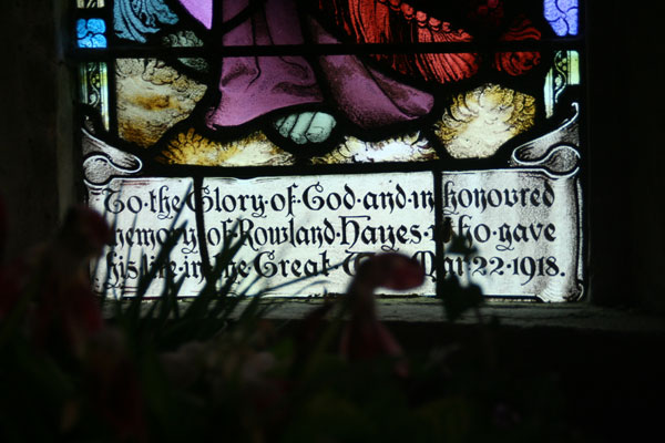 The Stained Glass Window Inside St. Leonard's Church, Farlington, commemorating Private Hayes. (2) 