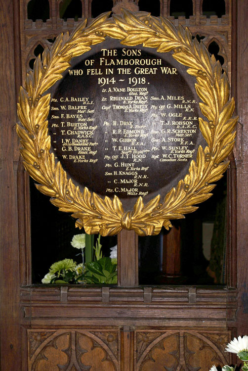 The Memorial Plaque inside the Church of St. Oswald, Flamborough