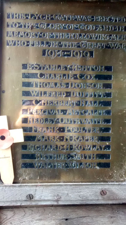 The First World War Plaque Inside the Lych Gate for St. Lawence's Church, Flaxton