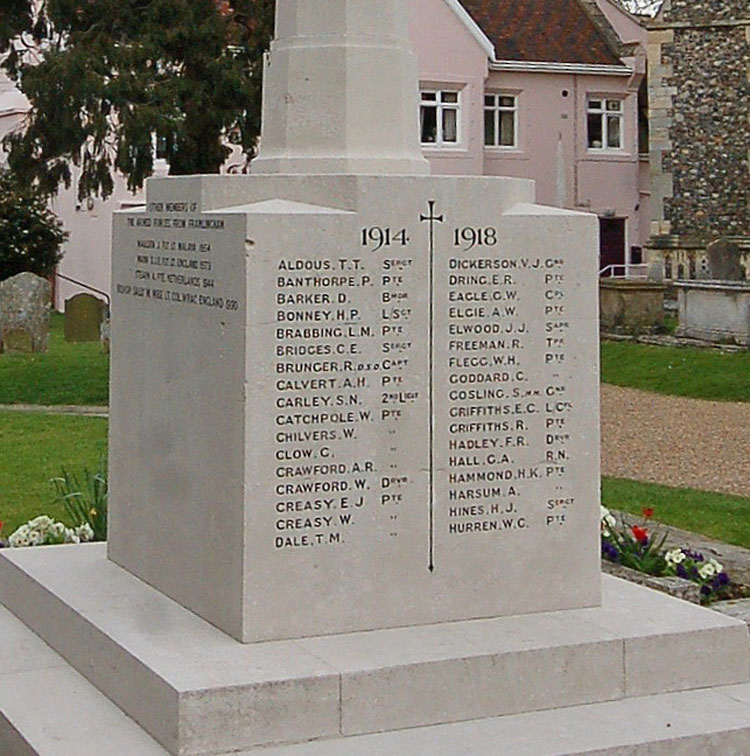 First World War Names "A" - "H" on the Framlingham War Memorial.