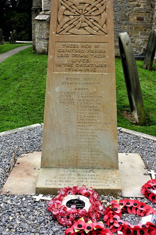 The Dedication and Commemorations on the Gainford War Memorial.