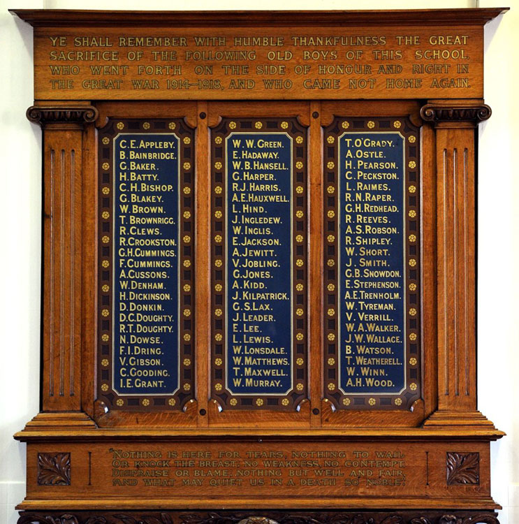 The War Memorial for Grangefield School, Stockton-on-Tees