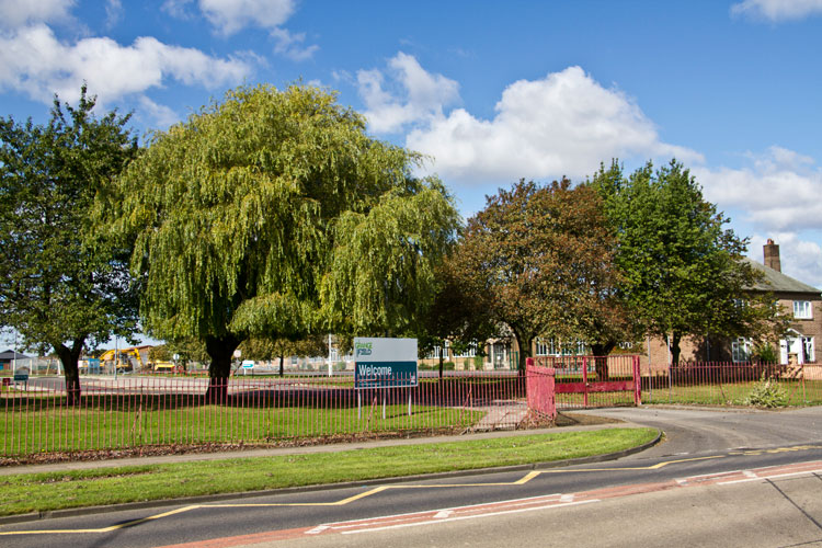 The Front Entrance Gate to Grangefield Academy on Oxbridge Lane, Stockton-on-Tees