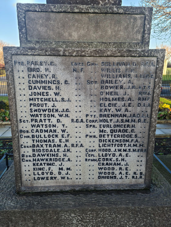 Names on the Grangetown War Memorial