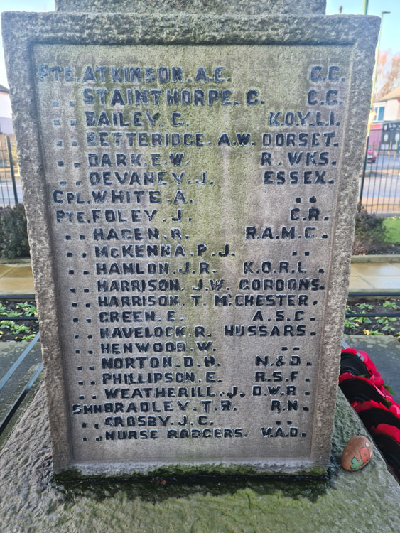 Names on the Grangetown War Memorial