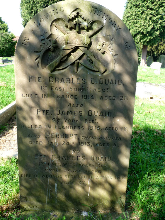 The Quaid Family Headstone on which Private James Quaid is commemorated. 