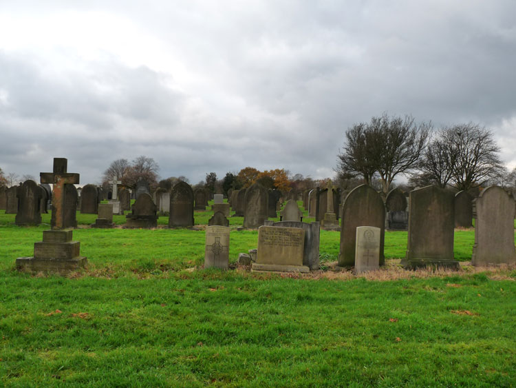 Private Prince's Headstone (left of centre) in Bolton (Heaton) Cemetery.