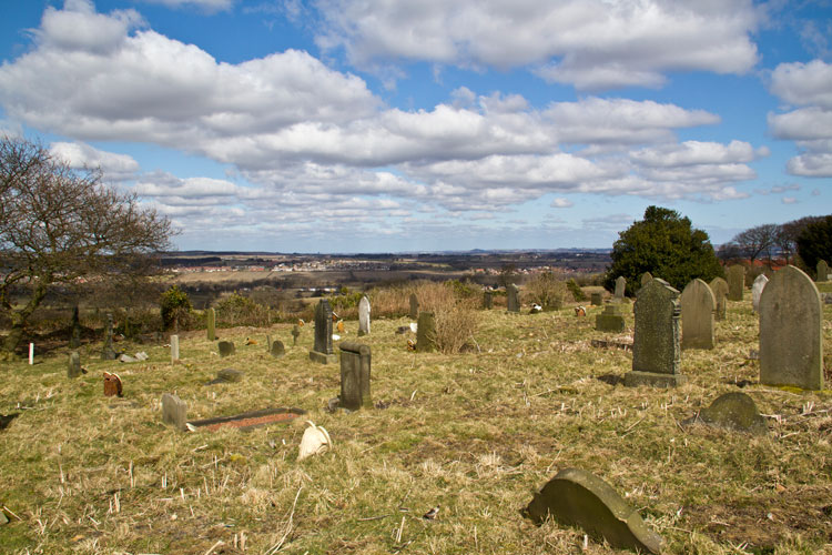 The view from Brandon (St. John) Church Cemetery towards Penshaw Mounment, - centre on the horizon.