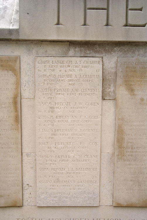 One of the Commemorative Panels on the Screen Wall in Brockley Cemetery (London)