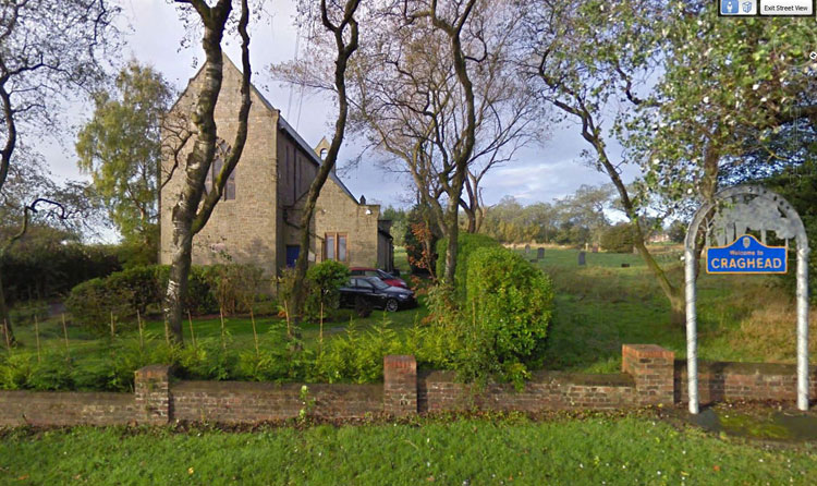 St. Thomas' Church, Craghead (now a private residence). Part of the churchyard can be seen on the right.