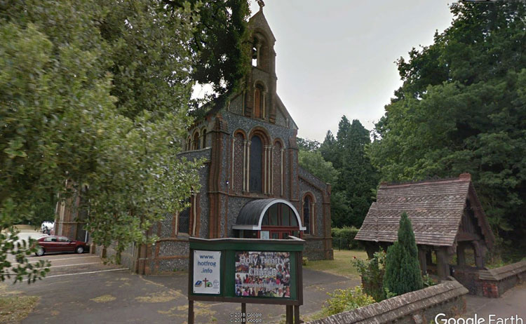 Frogmore (Holy Trinity) Church as seen in Google Earth