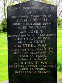 The Wall family Headstone on which RichardWall is Commmeorated