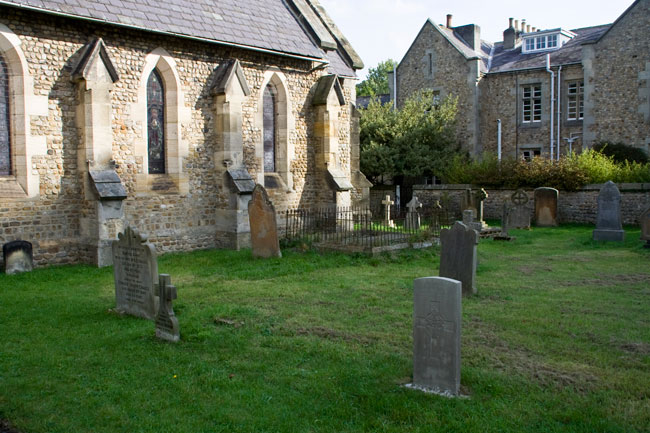 The graves of Private Albert Craggs and his parents in the Churchyard of St. John's, Mickley