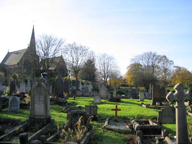 Ilkeston (Park) Cemetery, - Private Wilson's grave is is seen on the right in the mid-distance.
