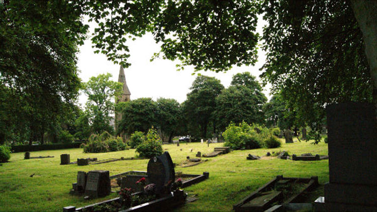 Private Morby's grave in Hebburn Cemetery, - centre distance